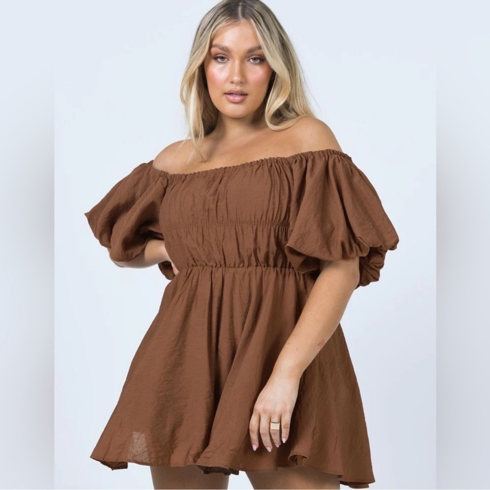 Princess Polly brown off the shoulder Halton mini dress size 6